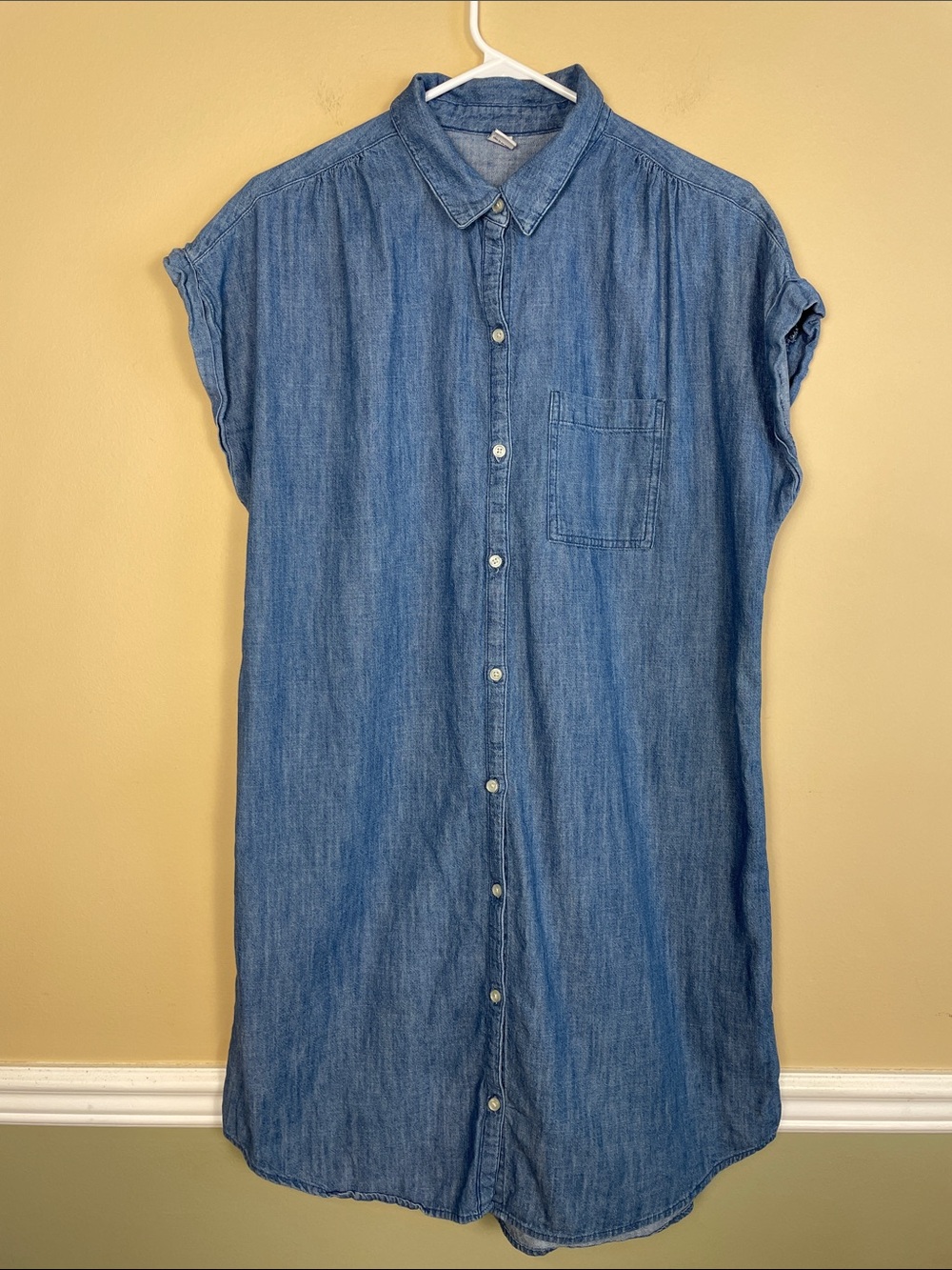 Old Navy Women’s Denim Medium Wash Blue Casual Preppy Button-Up Shirt Dress